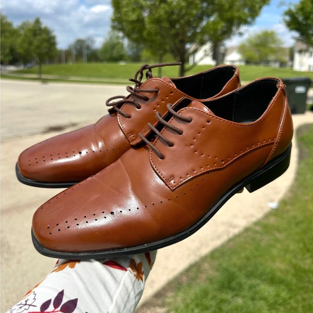 Stacy Adams Atwell Cognac Brown Oxford Lace Up Dress‎ Shoes Big Boys Size 7M